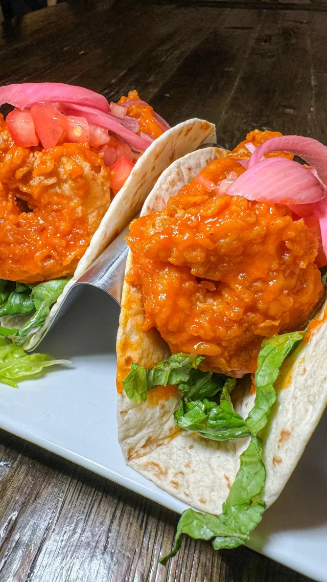 Buffalo Shrimp Tacos.